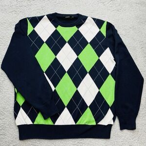 J Crew Argyle Sweater Mens XL Vintage Pima Cotton Blue Green Preppy GrandpaCore